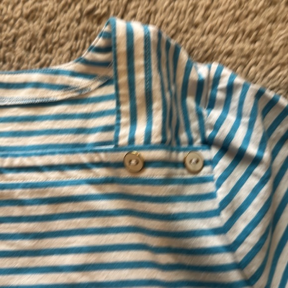 Blue and White Square Neck 3/4 Knit Top - Picture 4 of 4